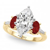Marquise Lab Grown Diamond & Oval Garnet Engagement Ring 18K Yellow Gold (4.18ct)