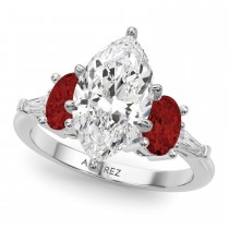 Marquise Lab Grown Diamond & Oval Garnet Engagement Ring in Palladium (4.18ct)