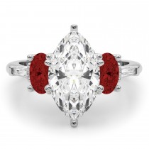 Marquise Lab Grown Diamond & Oval Garnet Engagement Ring in Palladium (4.18ct)