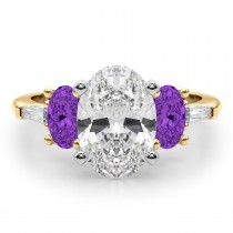 Oval Lab Grown Diamond & Amethyst Engagement Ring 14K Yellow Gold (3.98ct)