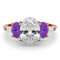 Oval Lab Grown Diamond & Amethyst Engagement Ring 18K Rose Gold (3.98ct)