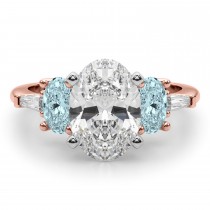 Oval Lab Grown Diamond & Aquamarine Engagement Ring 18K Rose Gold (3.98ct)