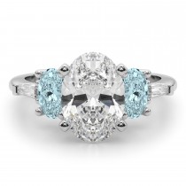 Oval Lab Grown Diamond & Aquamarine Engagement Ring in Palladium (3.98ct)