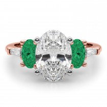 Oval Lab Grown Diamond & Emerald Engagement Ring 18K Rose Gold (3.98ct)