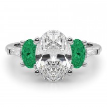 Oval Lab Grown Diamond & Emerald Engagement Ring 18K White Gold (3.98ct)