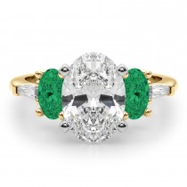 Oval Lab Grown Diamond & Emerald Engagement Ring 18K Yellow Gold (3.98ct)