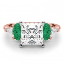 Princess Cut Lab Grown Diamond & Oval Emerald Engagement Ring 14K Rose Gold (3.98ct)