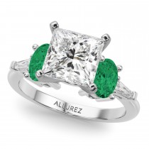 Princess Cut Lab Grown Diamond & Oval Emerald Engagement Ring in Platinum (3.98ct)