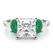 Princess Cut Lab Grown Diamond & Oval Emerald Engagement Ring in Platinum (3.98ct)