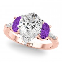Pear Lab Grown Diamond & Oval Amethyst Engagement Ring 18K Rose Gold (3.98ct)