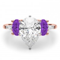 Pear Lab Grown Diamond & Oval Amethyst Engagement Ring 18K Rose Gold (3.98ct)