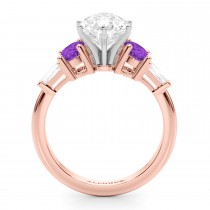 Pear Lab Grown Diamond & Oval Amethyst Engagement Ring 18K Rose Gold (3.98ct)