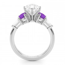 Pear Lab Grown Diamond & Oval Amethyst Engagement Ring 18K White Gold (3.98ct)