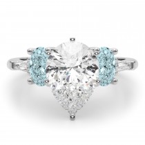Pear Lab Grown Diamond & Oval Aquamarine Engagement Ring 18K White Gold (3.98ct)