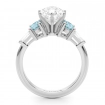 Pear Lab Grown Diamond & Oval Aquamarine Engagement Ring 18K White Gold (3.98ct)