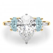 Pear Lab Grown Diamond & Oval Aquamarine Engagement Ring 18K Yellow Gold (3.98ct)