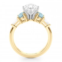 Pear Lab Grown Diamond & Oval Aquamarine Engagement Ring 18K Yellow Gold (3.98ct)
