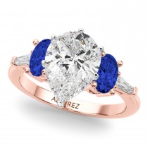 Pear Lab Grown Diamond & Oval Blue Sapphire Engagement Ring 18K Rose Gold (4.32ct)