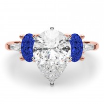 Pear Lab Grown Diamond & Oval Blue Sapphire Engagement Ring 18K Rose Gold (4.32ct)