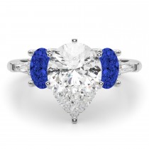 Pear Lab Grown Diamond & Oval Blue Sapphire Engagement Ring 18K White Gold (4.32ct)
