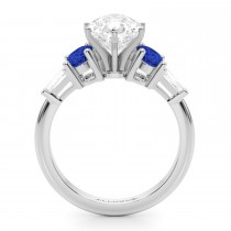 Pear Lab Grown Diamond & Oval Blue Sapphire Engagement Ring 18K White Gold (4.32ct)
