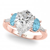 Pear Lab Grown Diamond & Oval Blue Topaz Engagement Ring 18K Rose Gold (4.18ct)
