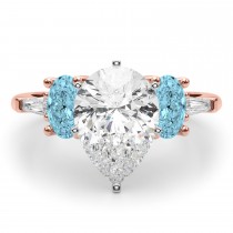 Pear Lab Grown Diamond & Oval Blue Topaz Engagement Ring 18K Rose Gold (4.18ct)