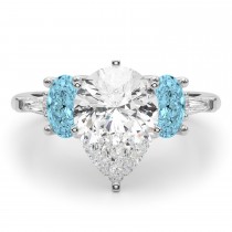 Pear Lab Grown Diamond & Oval Blue Topaz Engagement Ring 18K White Gold (4.18ct)