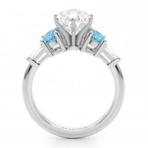 Pear Lab Grown Diamond & Oval Blue Topaz Engagement Ring 18K White Gold (4.18ct)