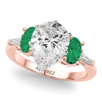 Pear Lab Grown Diamond & Oval Emerald Engagement Ring 18K Rose Gold (3.98ct)