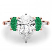 Pear Lab Grown Diamond & Oval Emerald Engagement Ring 18K Rose Gold (3.98ct)