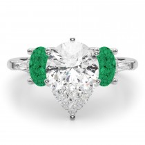 Pear Lab Grown Diamond & Oval Emerald Engagement Ring 18K White Gold (3.98ct)