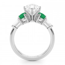 Pear Lab Grown Diamond & Oval Emerald Engagement Ring 18K White Gold (3.98ct)