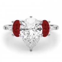 Pear Lab Grown Diamond & Oval Garnet Engagement Ring in Palladium (4.18ct)