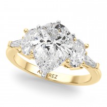 Pear Moissanite & Lab Grown Diamond Engagement Ring 14K Yellow Gold (4.18ct)