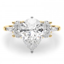 Pear Moissanite & Lab Grown Diamond Engagement Ring 14K Yellow Gold (4.18ct)