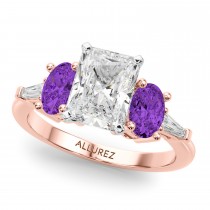 Radiant Lab Grown Diamond & Oval Amethyst Engagement Ring 18K Rose Gold (3.98ct)