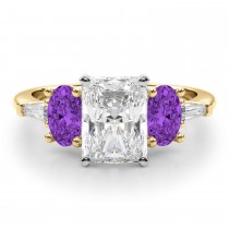 Radiant Lab Grown Diamond & Oval Amethyst Engagement Ring 18K Yellow Gold (3.98ct)