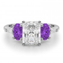 Radiant Lab Grown Diamond & Oval Amethyst Engagement Ring in Palladium (3.98ct)