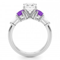 Radiant Lab Grown Diamond & Oval Amethyst Engagement Ring in Palladium (3.98ct)