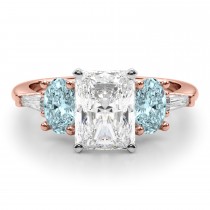 Radiant Lab Grown Diamond & Oval Aquamarine Engagement Ring 18K Rose Gold (3.98ct)