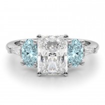 Radiant Lab Grown Diamond & Oval Aquamarine Engagement Ring 18K White Gold (3.98ct)