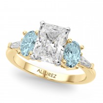 Radiant Lab Grown Diamond & Oval Aquamarine Engagement Ring 18K Yellow Gold (3.98ct)