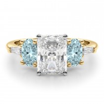 Radiant Lab Grown Diamond & Oval Aquamarine Engagement Ring 18K Yellow Gold (3.98ct)