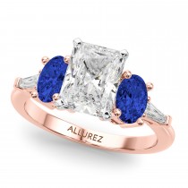 Radiant Lab Grown Diamond & Oval Blue Sapphire Engagement Ring 18K Rose Gold (4.32ct)