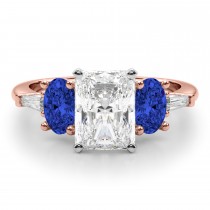 Radiant Lab Grown Diamond & Oval Blue Sapphire Engagement Ring 18K Rose Gold (4.32ct)
