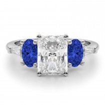 Radiant Lab Grown Diamond & Oval Blue Sapphire Engagement Ring 18K White Gold (4.32ct)