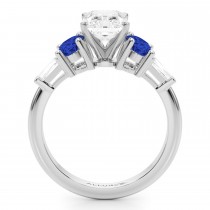 Radiant Lab Grown Diamond & Oval Blue Sapphire Engagement Ring 18K White Gold (4.32ct)