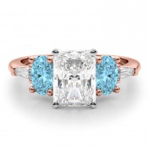Radiant Lab Grown Diamond & Oval Blue Topaz Engagement Ring 18K Rose Gold (4.18ct)