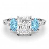 Radiant Lab Grown Diamond & Oval Blue Topaz Engagement Ring 18K White Gold (4.18ct)